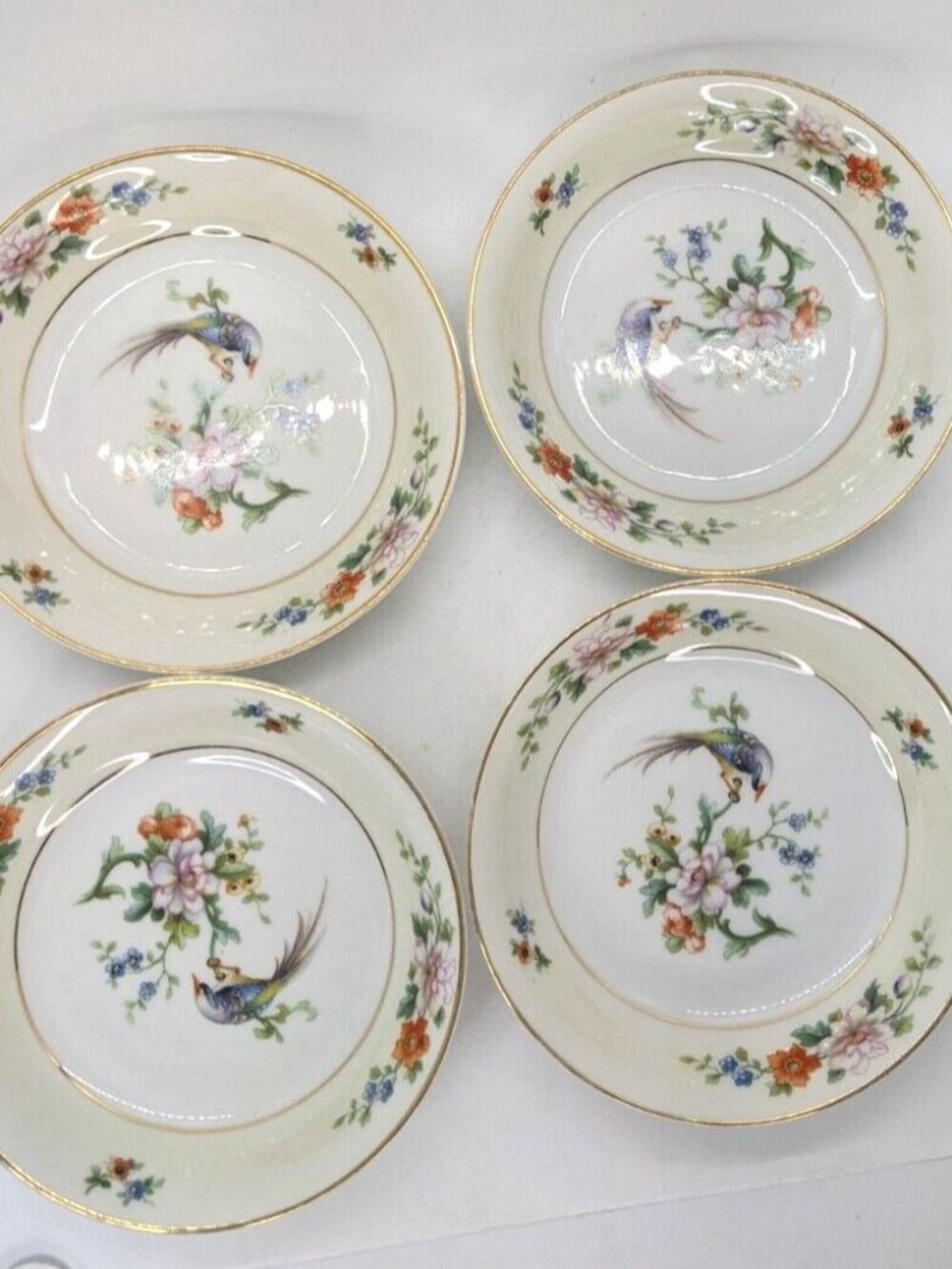 Heinrich Co Selb Berry Bowls Set of 5 SONGBIRD Floral Birds Gold Trim Vintage 5"